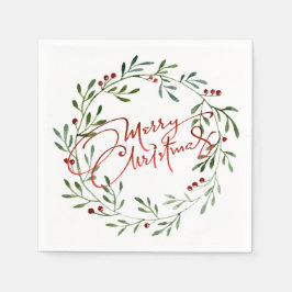 Guardanapo De Papel Berry Wreath Gradient Red Script Feliz Natal