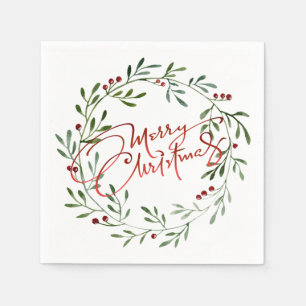 Guardanapo De Papel Berry Wreath Gradient Red Script Feliz Natal