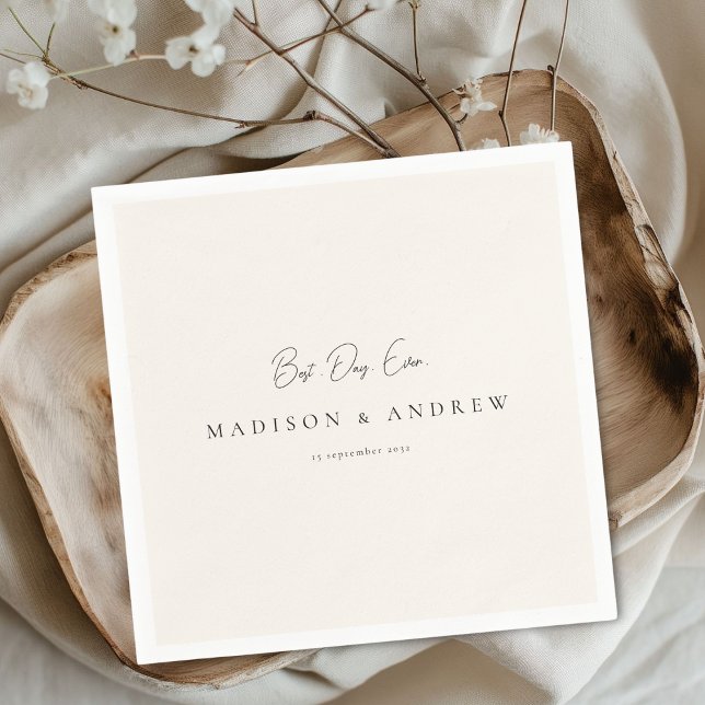 Guardanapo De Papel BEST DAY EVER! Modern, Minimal, Beige, Wedding (Custom BEST DAY EVER! Modern Minimal Beige Wedding Napkins with your names, date & text.)