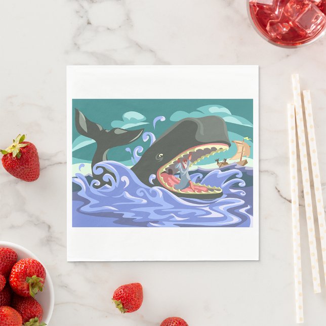 Guardanapo De Papel Biblical Jonah e a Cena do Oceano Baleeiro (Criador carregado)