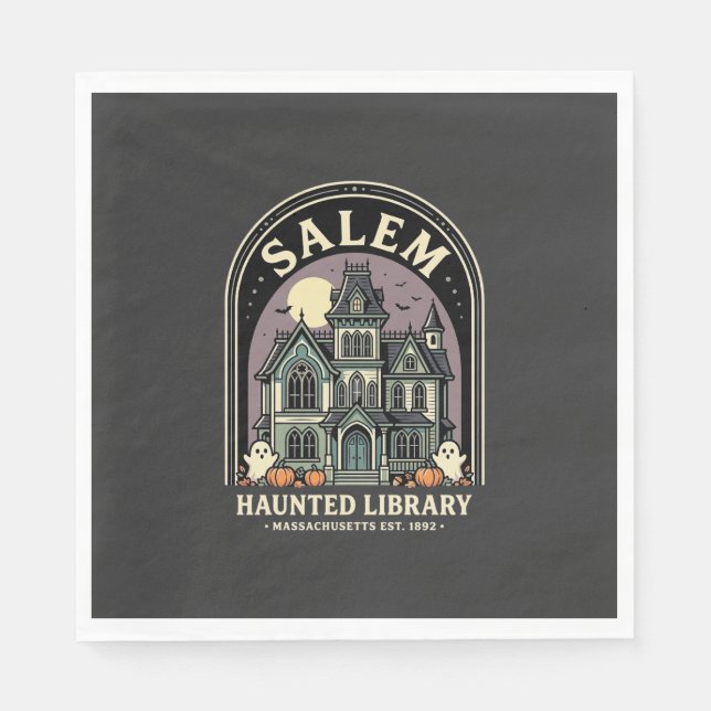 Guardanapo De Papel Biblioteca Assombrada de Salem Design de Halloween (Frente)