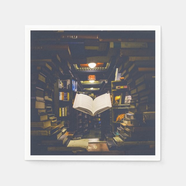 Guardanapo De Papel Biblioteca Livros Prateleiras Abrir Livro Lido (Frente)