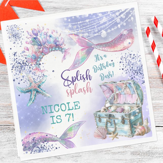 Guardanapo De Papel Bicho de aniversário da sereia mágica de esplash (Criador carregado)