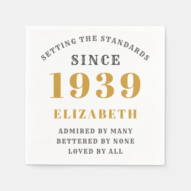 Guardanapo De Papel Bicho Personalizado de 1939, Cinza Elegante (Frente)