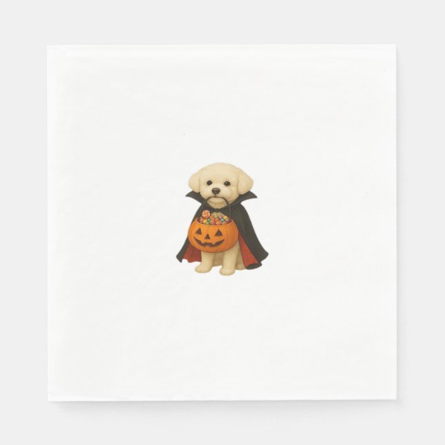 Guardanapo De Papel Bichon Frisé Halloween Vampire Pup com Pumpkin Ba (Frente)