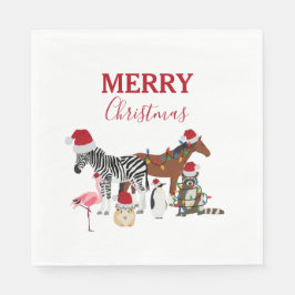 Guardanapo De Papel Bichos de Natal engraçados e bonitos Noel Hats Lig