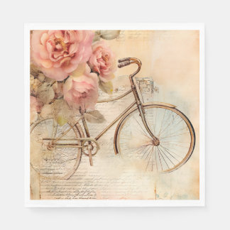 Guardanapo De Papel Bicicleta Antiga e Flores para Decoupage/Festas