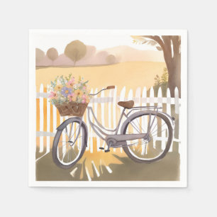 Guardanapo De Papel Bicicleta com Cesto de Flores Aquarela Floral