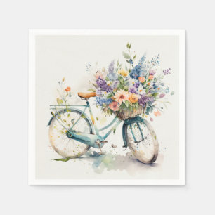 Guardanapo De Papel Bicicleta De Aquarela Com Cesta De Flor