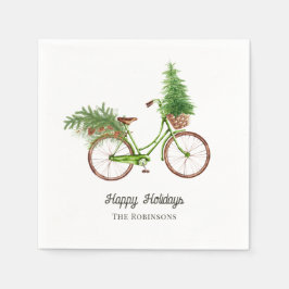 Guardanapo De Papel Bicicleta Floral em Aquarela Festa de Natal