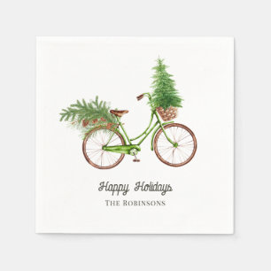 Guardanapo De Papel Bicicleta Floral em Aquarela Festa de Natal