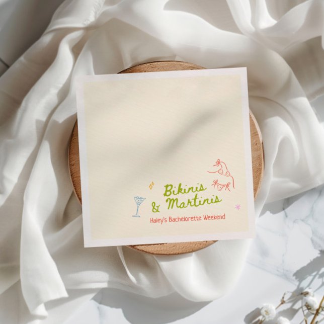 Guardanapo De Papel Bikinis e Martinis Desenhados à Mão para Despedida (Criador carregado)