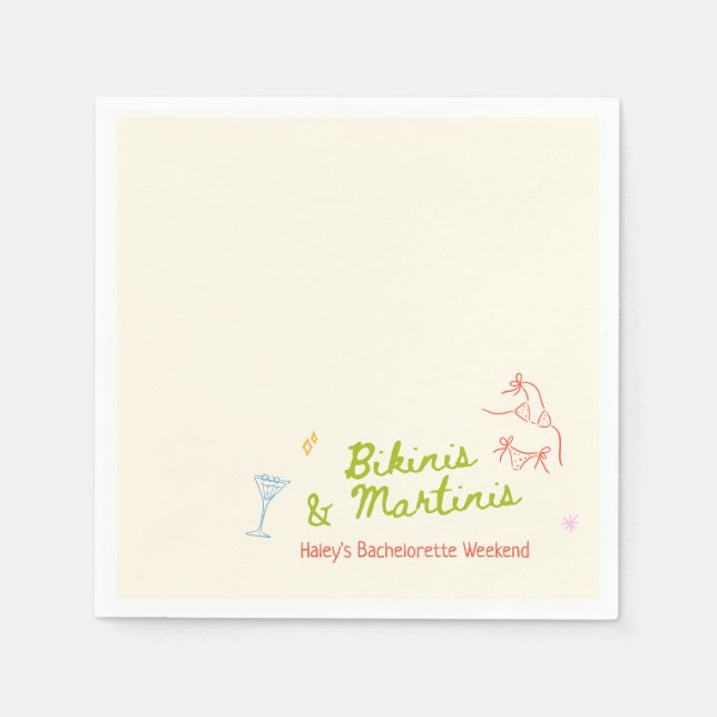 Guardanapo De Papel Bikinis & Martinis - Bachelorette Desenhada À Mão (Frente)