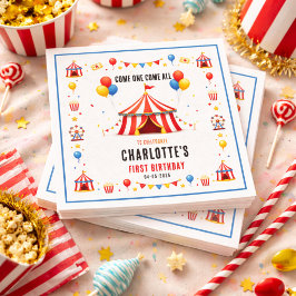 Guardanapo De Papel Bilhete de Circo Vermelho Moderno para 1º Aniversá