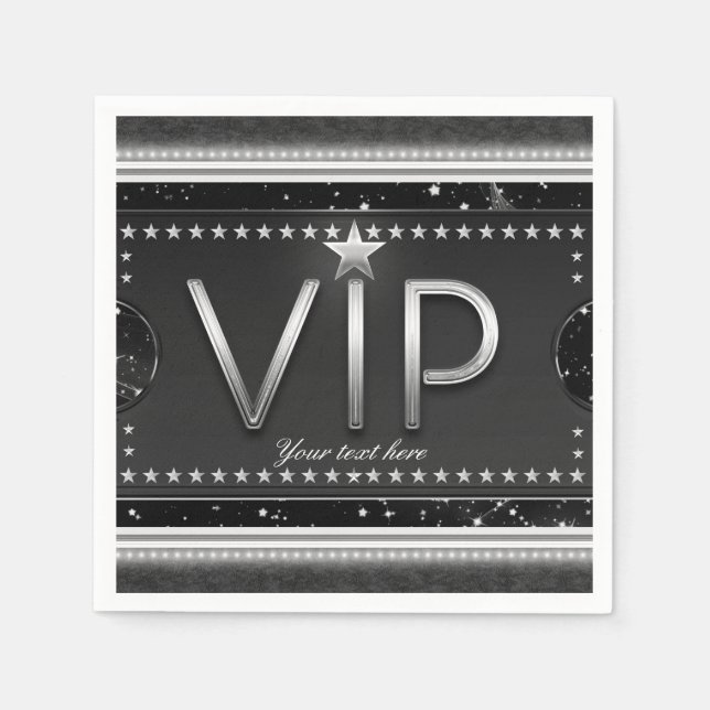 Guardanapo De Papel Bilhete VIP Festa Personalizado Black & Silver Gla (Frente)