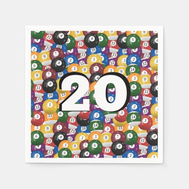 Guardanapo De Papel Billiard Balls para 20 de aniversário (Frente)
