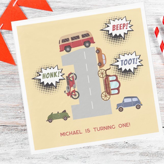 Guardanapo De Papel Bipe honesto para veículos retro primeiro aniversá (Criador carregado)