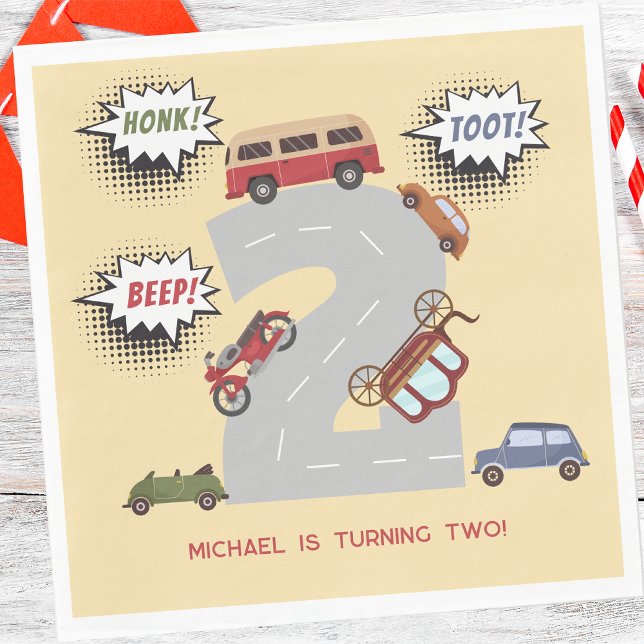 Guardanapo De Papel Bipe honesto para veículos retro segundo aniversár (Criador carregado)