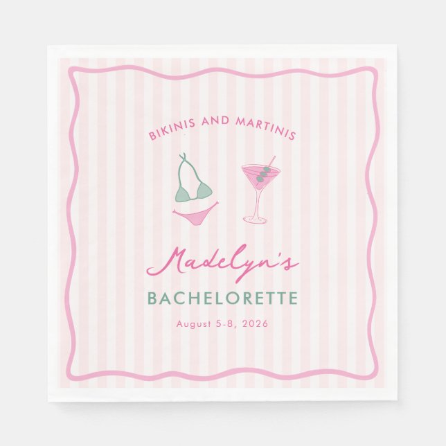 Guardanapo De Papel Biquínis Desenhados E Martinis Festa de Despedida  (Frente)