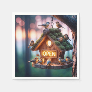 Guardanapo De Papel Birdhouse com sinal aberto de Neon