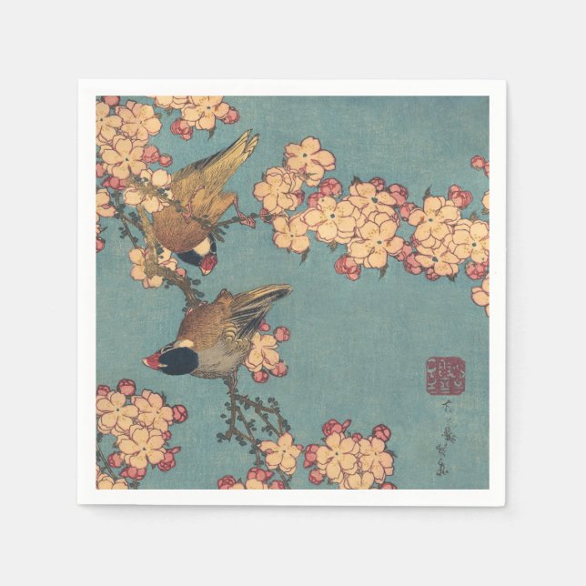 Guardanapo De Papel Birds Flowers Hokusai Art Japonês (Frente)
