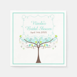 Guardanapo De Papel Birds Hearts Tree Blue and Green Bridal Shower