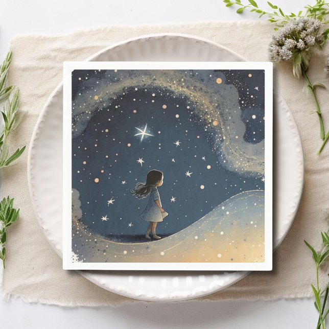 Guardanapo De Papel Birthday Celestial Star Watercolor Girl Modern (Criador carregado)