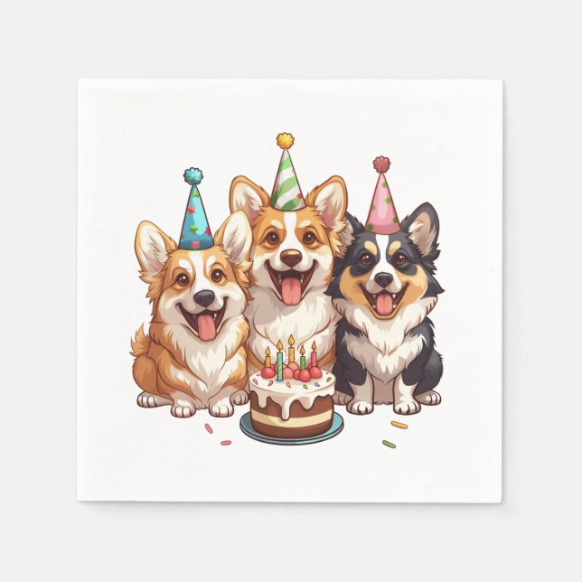 Guardanapo De Papel Birthday Corgi Dogs (Frente)