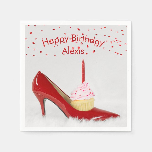 Guardanapo De Papel Birthday Cupcake In a Red Shoe (Frente)