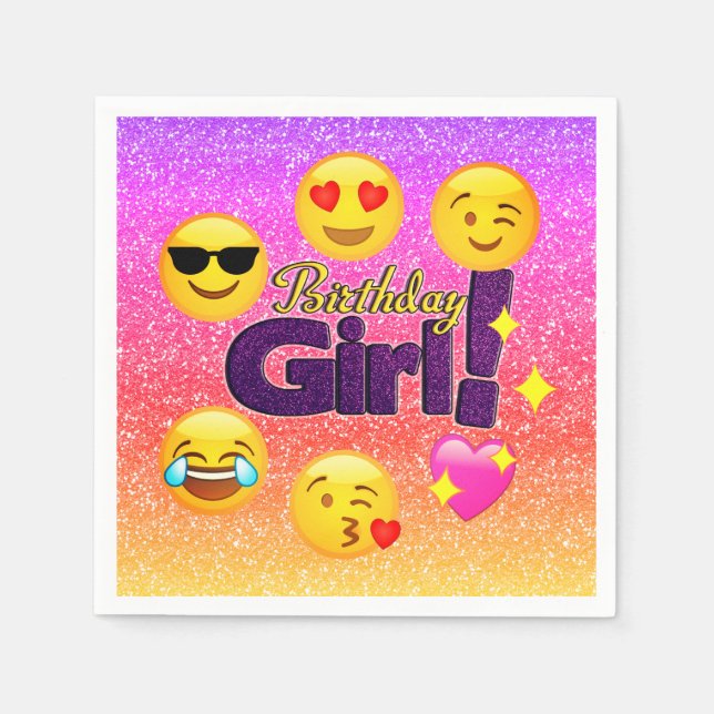 Guardanapo De Papel Birthday Girl Ombre Emoji Paper Party Napkins (Frente)