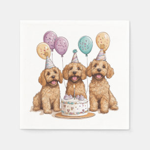 Guardanapo De Papel Birthday Goldendoodle Cães Bolo de Aniversário