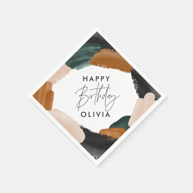 Guardanapo De Papel Birthday Green Terracotta abstrato aquarela (Canto)