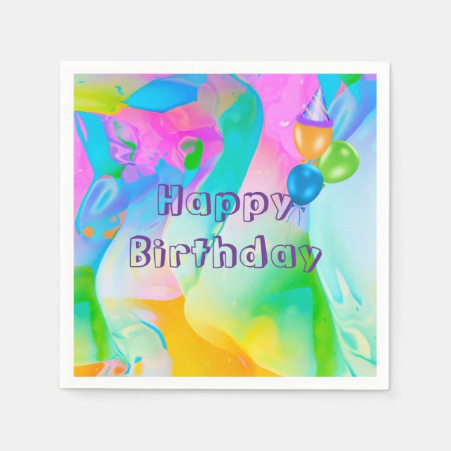 Guardanapo De Papel Birthday Neon Rainbow Abstrato (Frente)