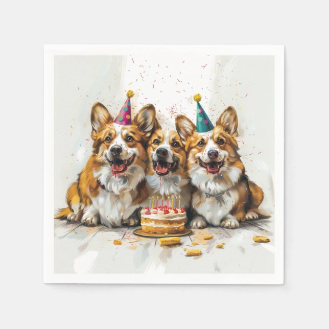 Guardanapo De Papel Birthday Pembroke Welsh Corgi Cães (Frente)