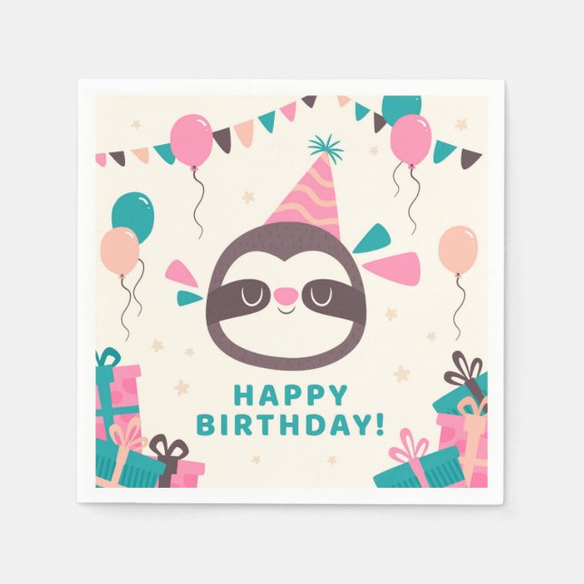 Guardanapo De Papel Birthday Sloth (Frente)