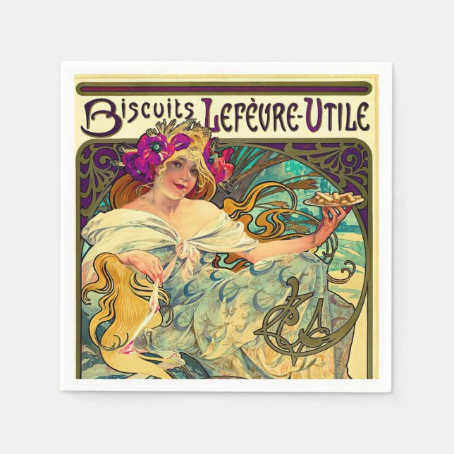 Guardanapo De Papel Biscoitos Lefevre-Utile por Alphonse Mucha (1896) (Frente)