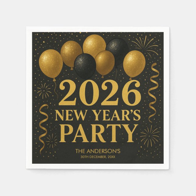 Guardanapo De Papel Black And Gold 2026 New Year Party (Frente)