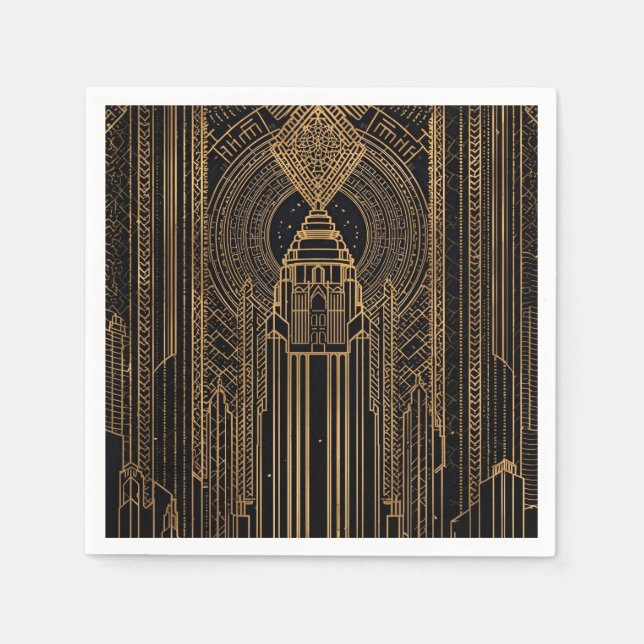Guardanapo De Papel Black and Gold Art Deco Paper Napkin (Frente)
