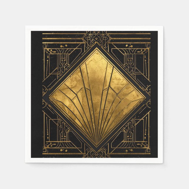 Guardanapo De Papel Black and Gold Art Deco Paper Napkins (Frente)