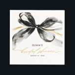 Guardanapo De Papel Black and Gold Bow Sophisticated Bridal Shower<br><div class="desc">These trendy paper napkins combine whimsical charm with modern elegance,  showcasing romantic handwritten typography and a refined black-and-gold ribbon bow. Perfect for bridal showers,  statement birthdays,  elegant engagement celebrations,  or any special occasion that deserves a stylish yet personal finishing touch.</div>