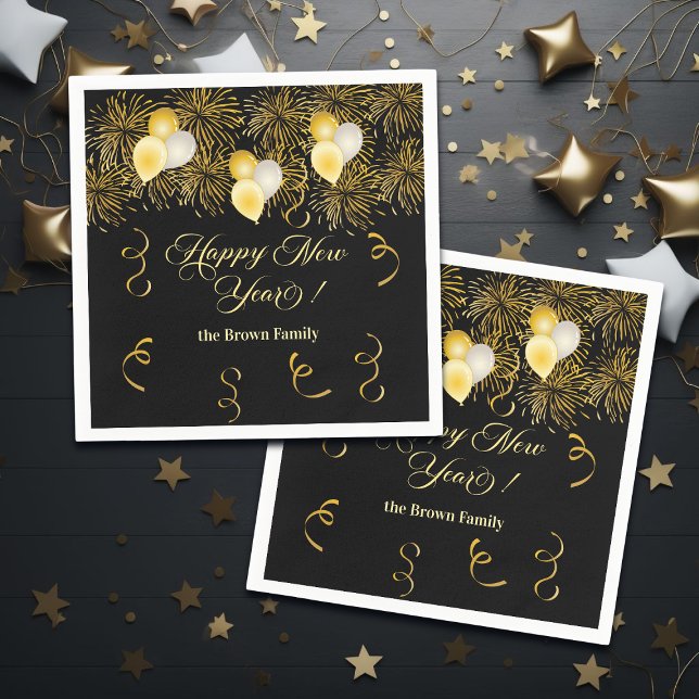 Guardanapo De Papel Black and Gold Glitter New Year's Eve Party  (Criador carregado)