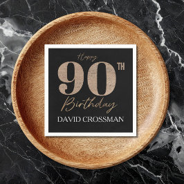 Guardanapo De Papel Black and Gold Glitter Numeral 90th Birthday