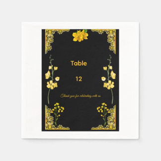 Guardanapo De Papel Black and Gold Wedding Table Number