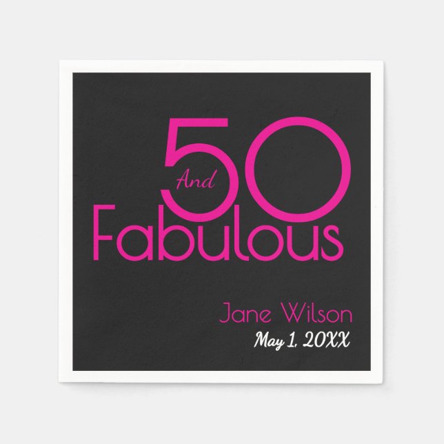 Guardanapo De Papel Black and Pink Text 50 and Fabulous Birthday   (Frente)