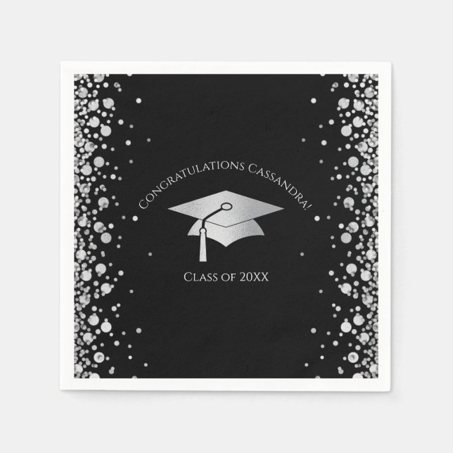 Guardanapo De Papel Black and Silver Graduation (Frente)