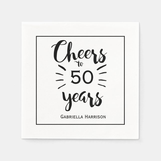 Guardanapo De Papel Black and White Modern Cheers to 50 Anos (Frente)