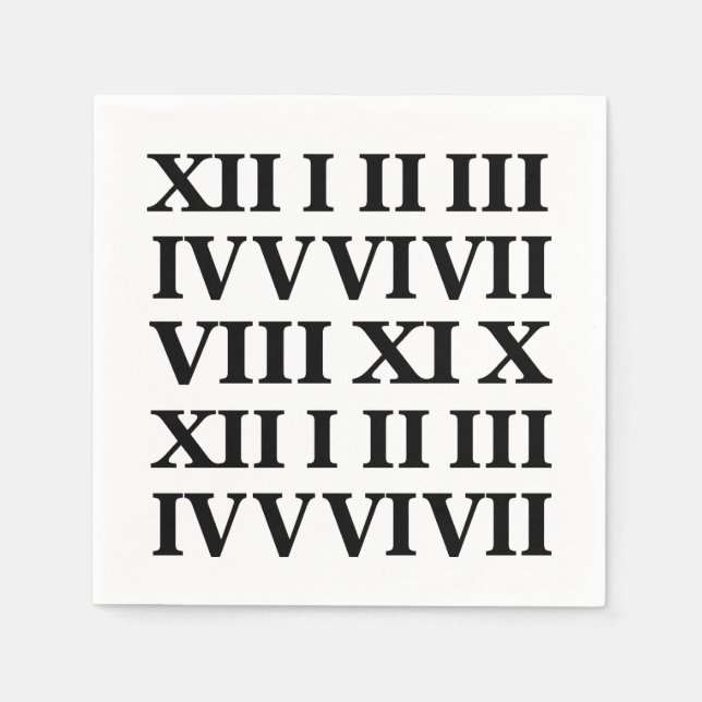 Guardanapo De Papel Black and White Roman Numeral Party (Frente)