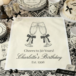 Guardanapo De Papel Black and White Vintage Champagne Birthday Party 