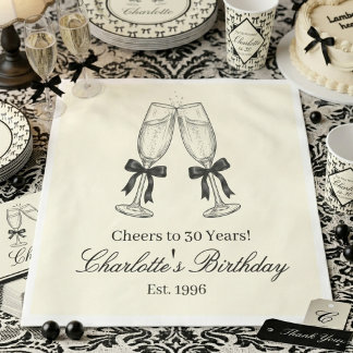 Guardanapo De Papel Black and White Vintage Champagne Birthday Party 