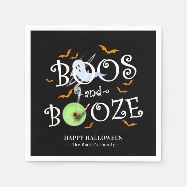 Guardanapo De Papel Black Boos e Booze Festa de Halloween (Frente)